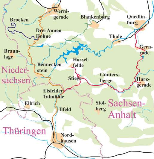 Karte der Eisenbahnen im Harz