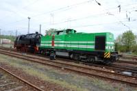 Ankunft von Lok EB 22 der Erfurter Bahn GmbH und Lok 95 027 im Bf Blankenburg (Harz) 