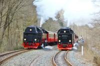 Foto-Parallelausfahrt der beiden Sonderzüge aus dem Bf Eisfelder Talmühle (18.04.2015)