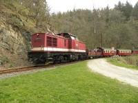 Sonderzug mit Lok 199 874 am Bahnübergang „Klostermühle“ in Alexisbad