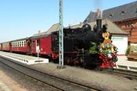 abfahrbereiter Zug mit Lok 99 6101 zur Teddybärfahrt im Bahnhof Gernrode (04.06. 2011)